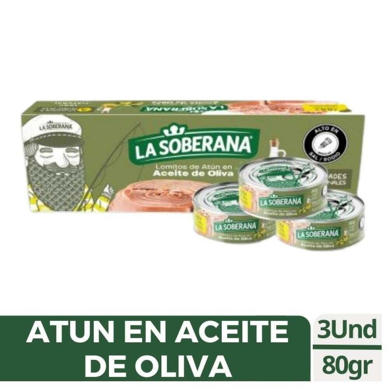 ATUN SOBERANA TRIPACK LOMO EN ACEITE DE OLIVAS X 80 GR X 3 UND