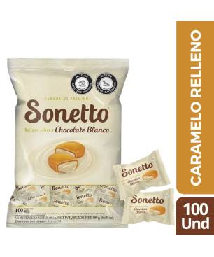 CARAMELO SONETTO RELLENO DE CHOCOLATE BLANCO X 100 UND CJ X 18 UND